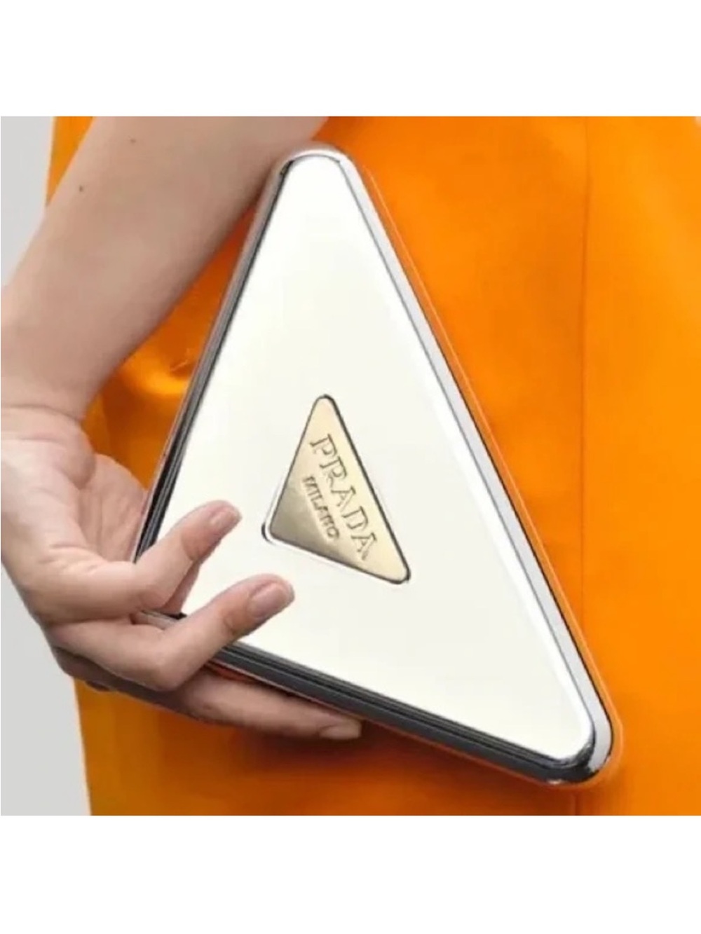 Rare Find!Prada Metallic Gold Triangle Logo Clutch
